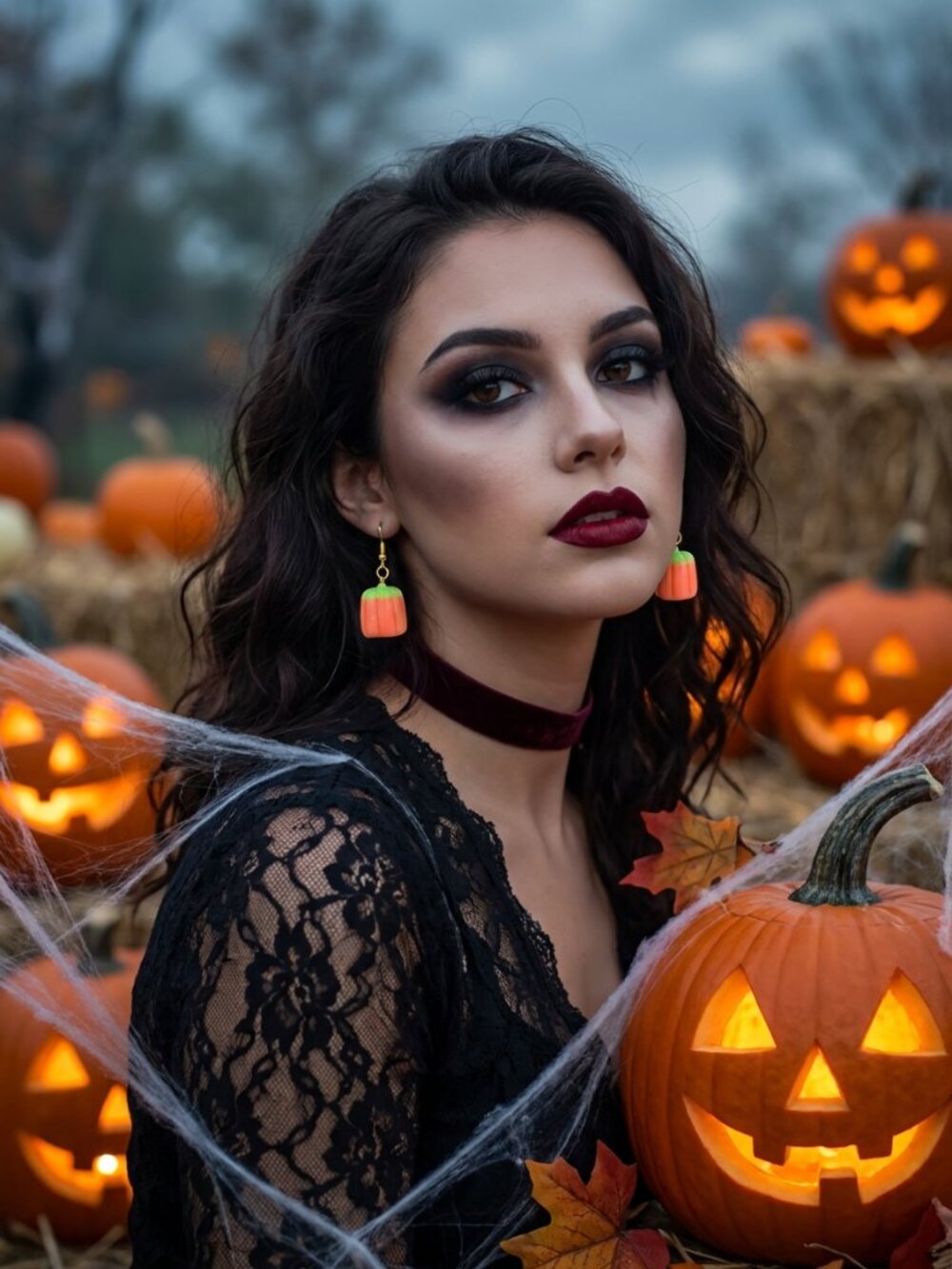 Handmade Halloween Candy Corn Pumpkin Drop Earrings